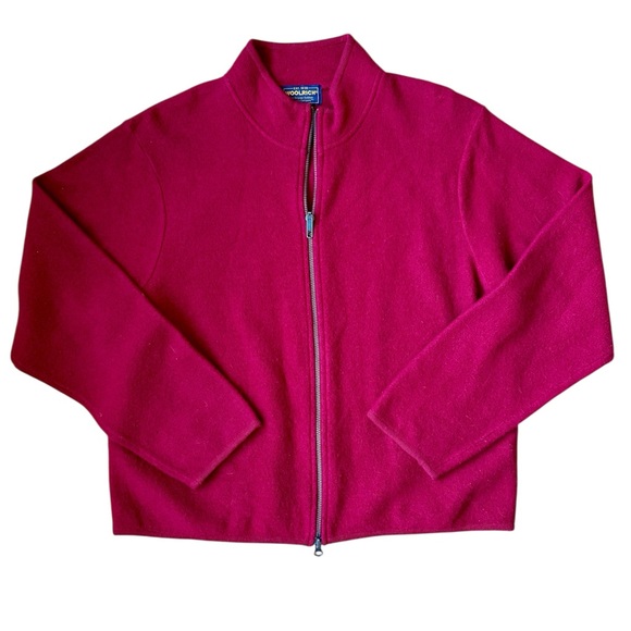 Vintage Woolrich Full Zip Mock Neck Sweater 100% Wool Ruby Red Size Large 90s - Picture 2 of 8